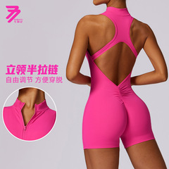 春季高強度運動美背瑜伽連體服拉鏈裸感提臀緊身連體健身服女8594