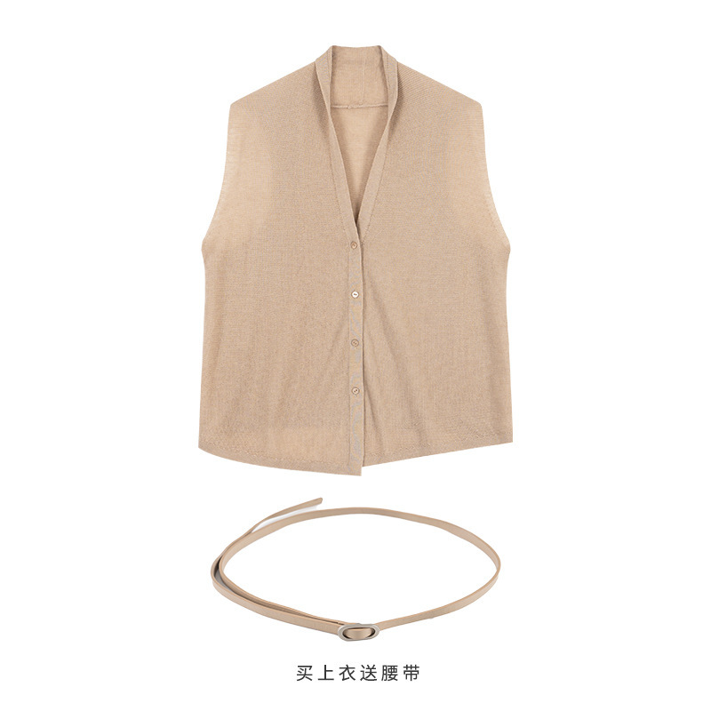 CUICUI崔崔【塞纳香氛】老钱松弛V领亚麻无袖背心上衣休闲裤套装|undefined