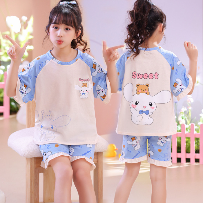 Pijamas infantiles niñas de manga corta verano delgado dibujos animados yu Gui perros niñas de niños mayores set de ropa de bebé
