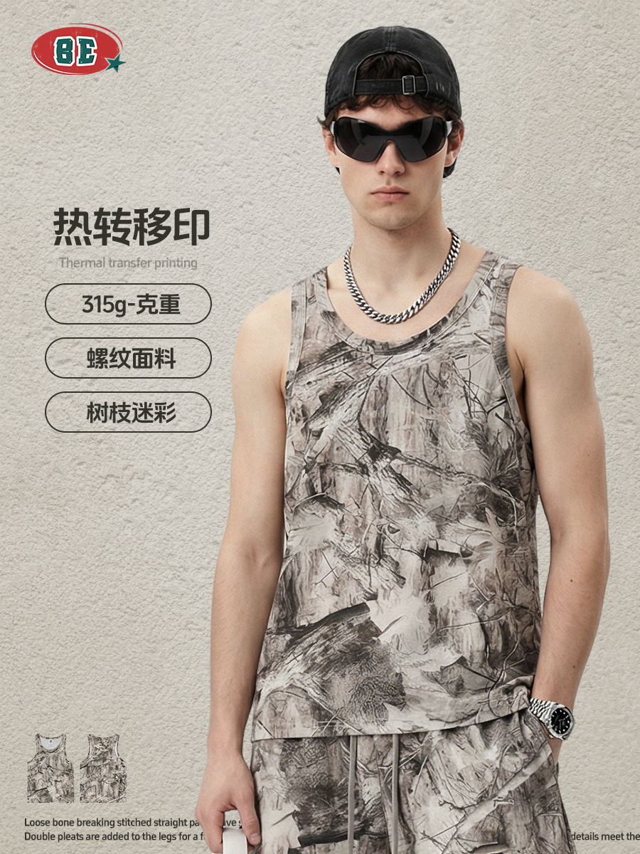 Be Hombres| Verano estilo americano de moda callejera camuflaje chaleco deportivo suelto acondicionamiento físico al aire libre chaqueta para hombre