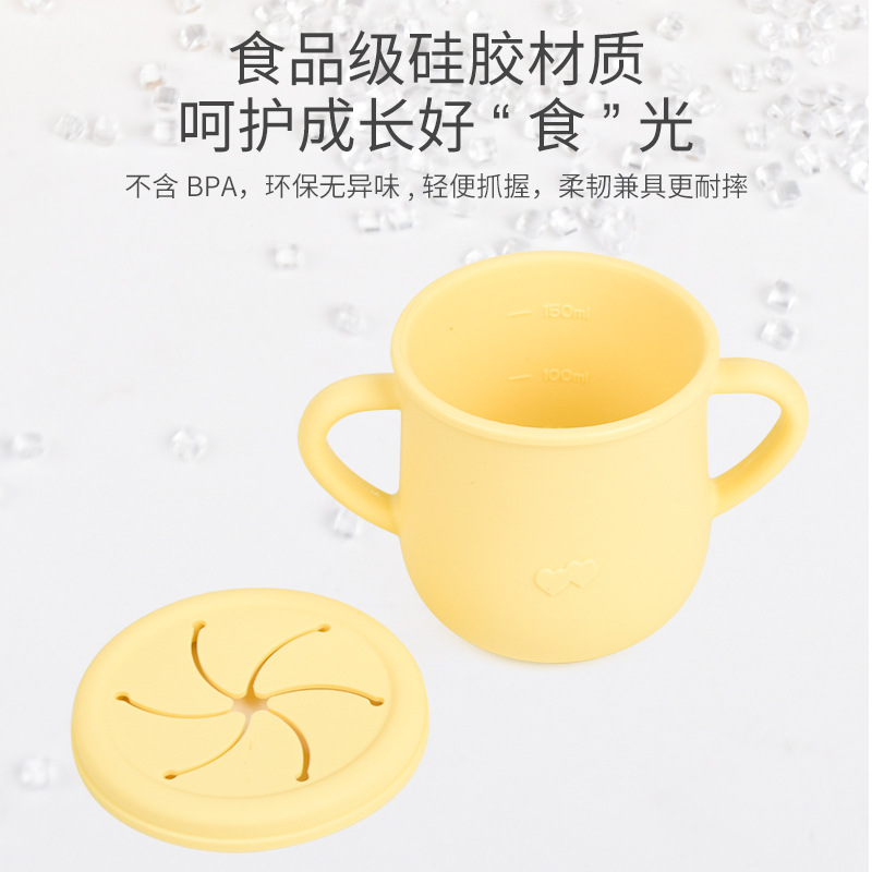 Silicona de grado alimenticio para niños snack Cup mango binaural portátil resistente a la caída con taza de paja de bebé taza de bebida de silicona