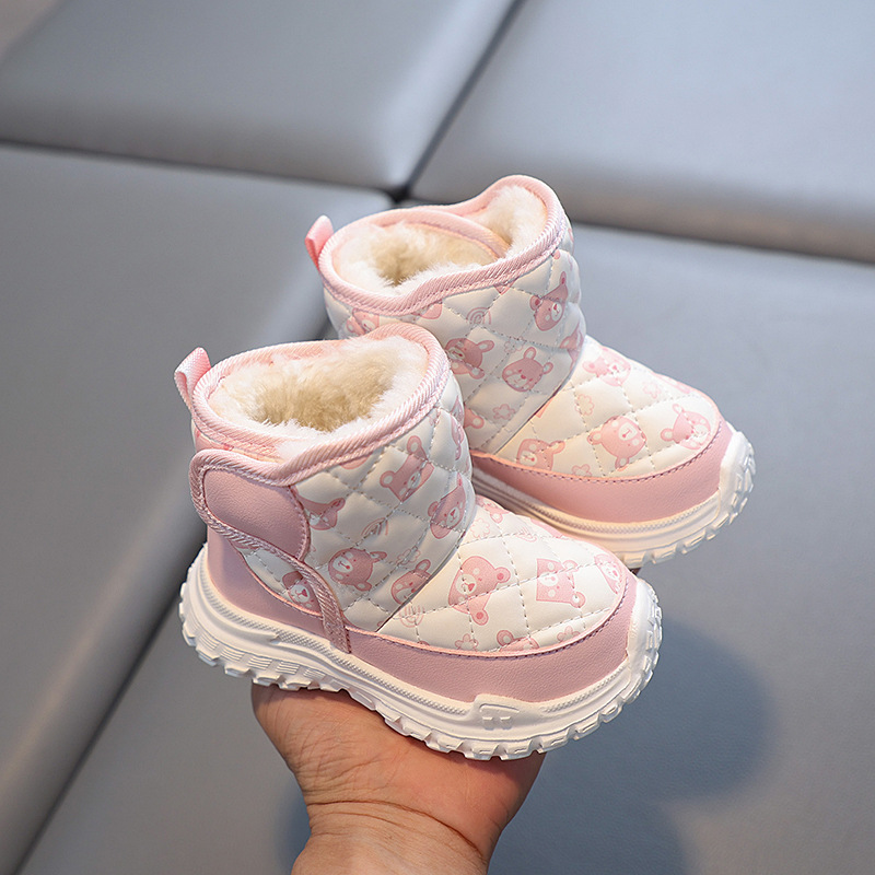 Zapatos de pan de tubo alto con pies envuelta Velcro más terciopelo engrosamiento botas de nieve para niños zapatos de algodón casuales botas de algodón para hombres cálidos para bebés