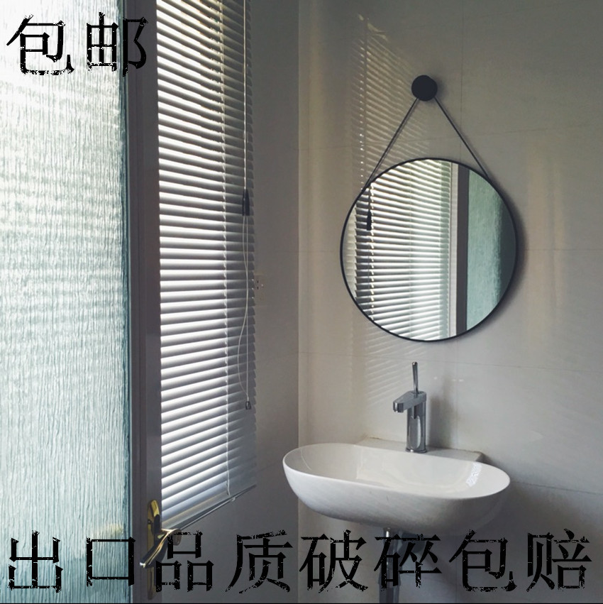 欧式圆形复古金属浴室镜卫生间免打孔梳化妆洗手台镜子壁挂墙家用