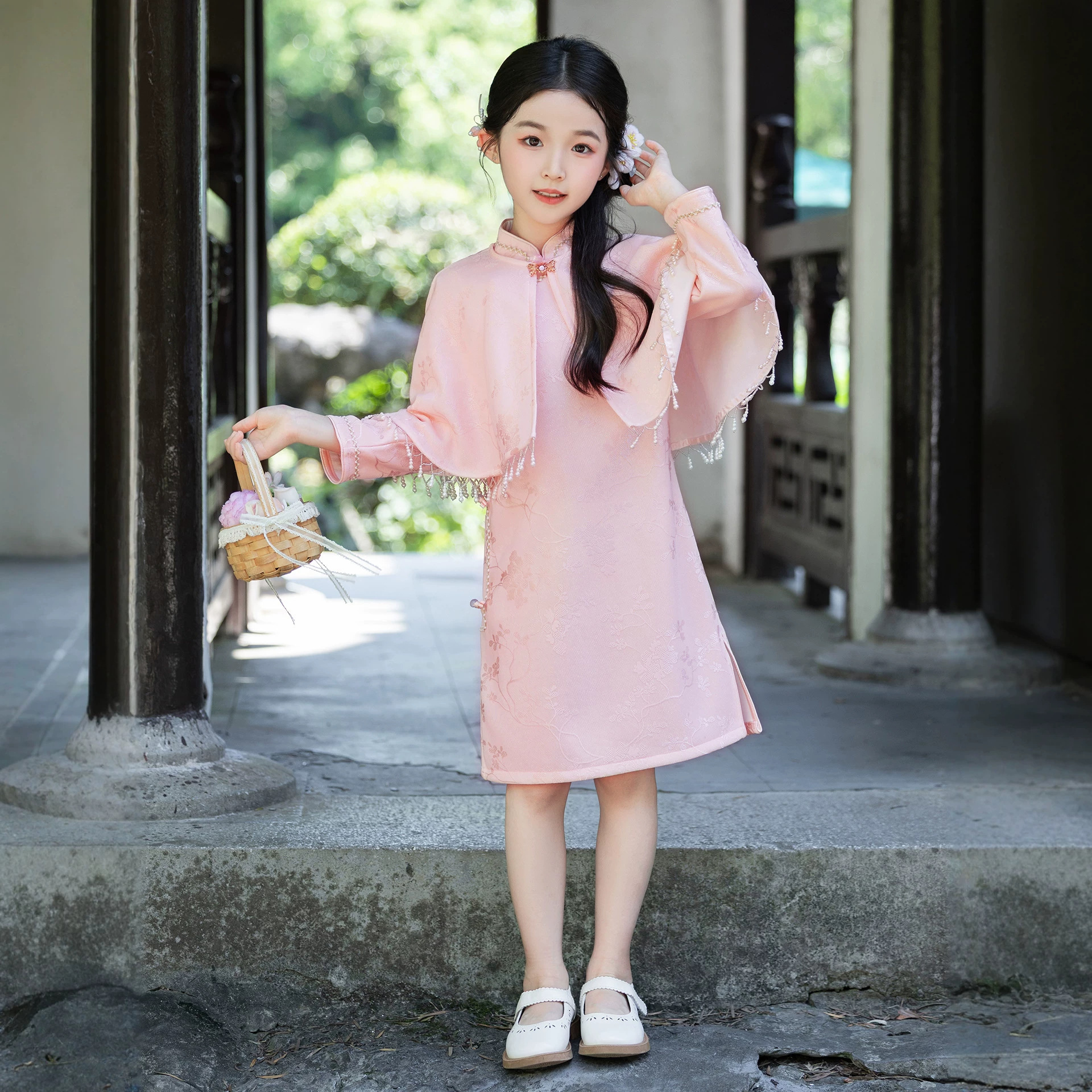 2026 Autumn New Girls' Cheongsam with Shawl Set, New Chinese Style Children's Hanfu, Everyday Ancient Style Dress