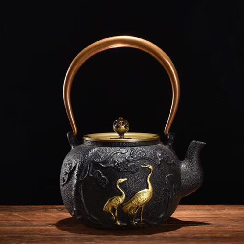 Dianggong Tang Dragon y Phoenix Opera Perla olla de hierro imitación japonesa del Sur antigua olla de hierro tetera sin recubrimiento juego de té de Kung Fu