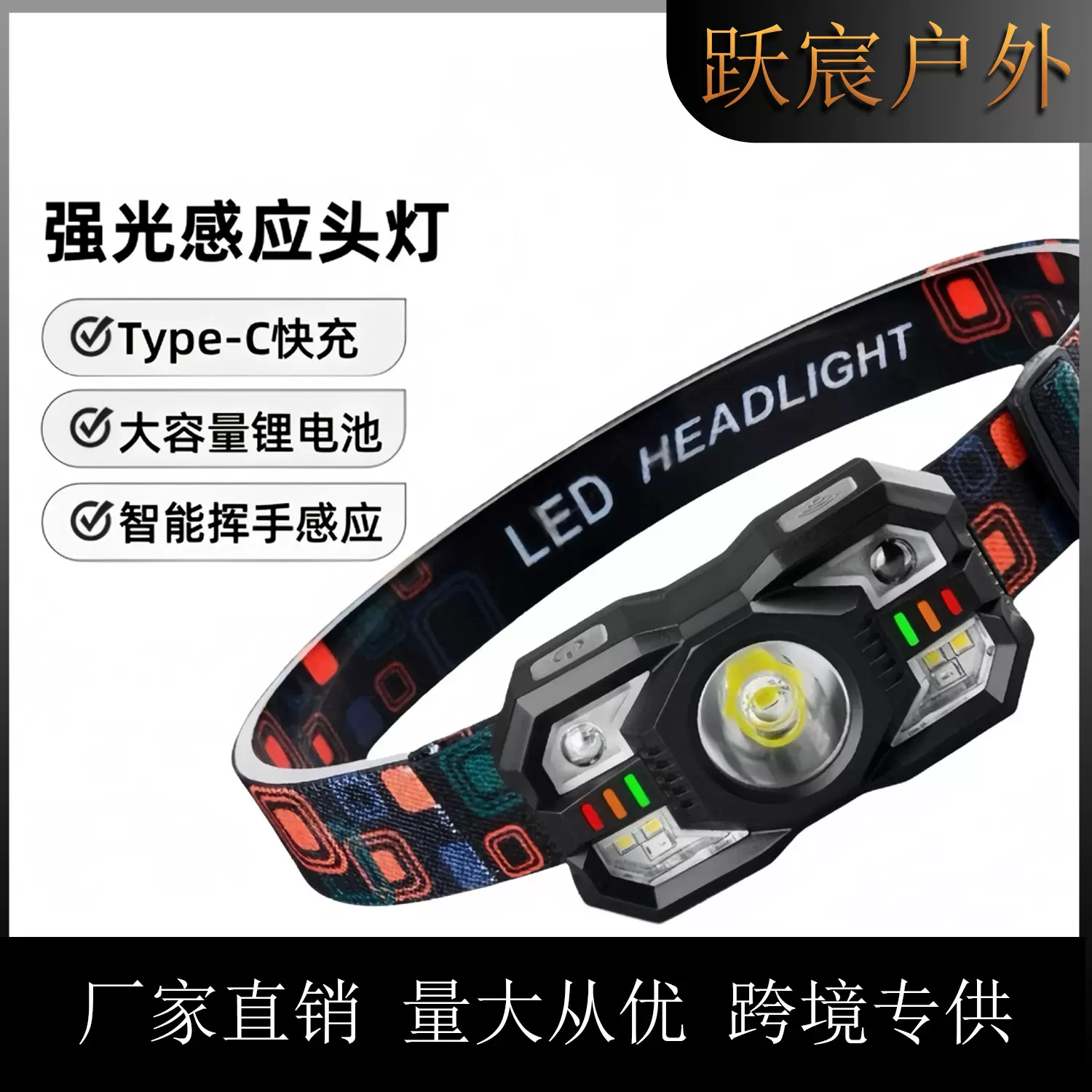 跨境爆款头灯强光多功能长续航led便携头戴灯户外防水钓鱼小头灯