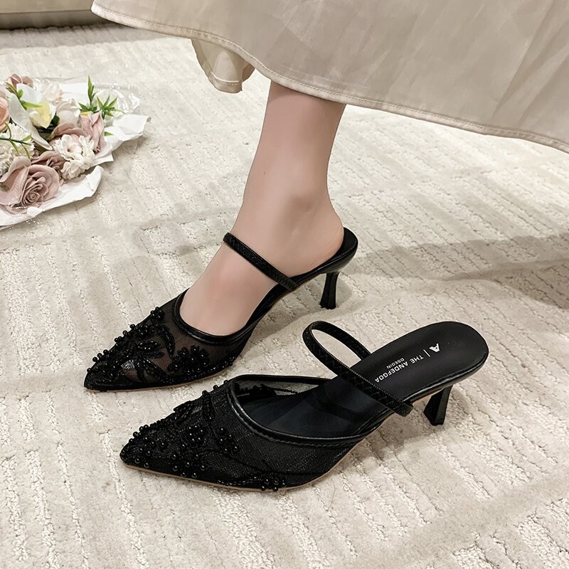 Sandalias de Tacón Alto de Malla con Tacón Fino y Punta Afilada para Fiestas image 8