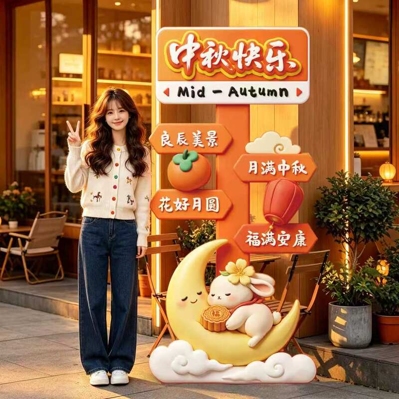 Mid-Autumn Festival atmosphere decoration KT board ornaments for school, shop, mall events, photo booth background wall, photo props Mid-Autumn Festival atmosphere decoration KT board ornaments for school, shop, mall events, photo booth background wall, photo props