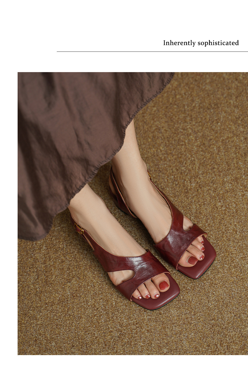 Sandal nữ hở mũi da dê gót thấp 4,5 cm phong cách Hàn Quốc khóa cài đơn giản — đen chi tiết 7