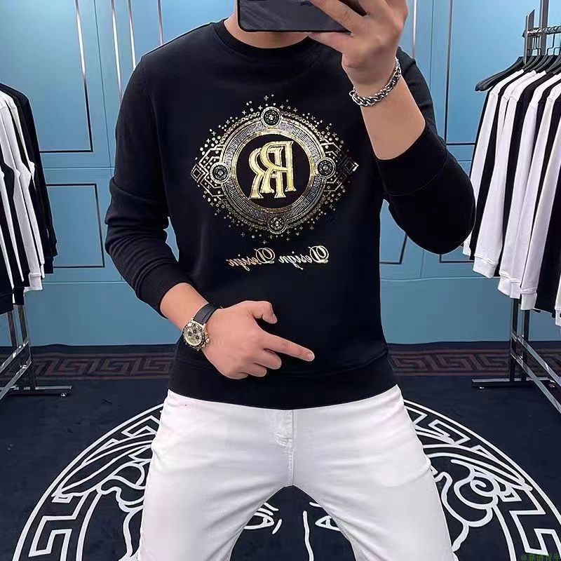 Herbst Winter Trendy Hoodie Herren Langarm Reine Baumwolle Pullover Doppel R Hot Diamond Dick Rüschen und schön_voghion.com