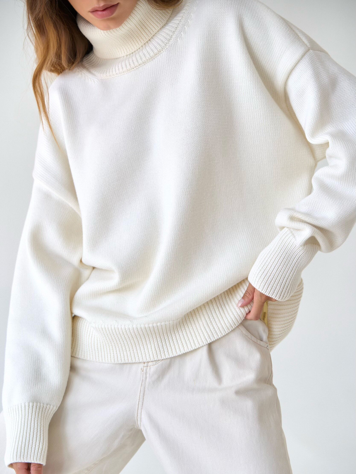 Damenbekleidung einfarbiger Rollkragenpullover Herbst und Winter bequemer lockerer klassischer vielseitiger Pullover mit Temperament_voghion.com