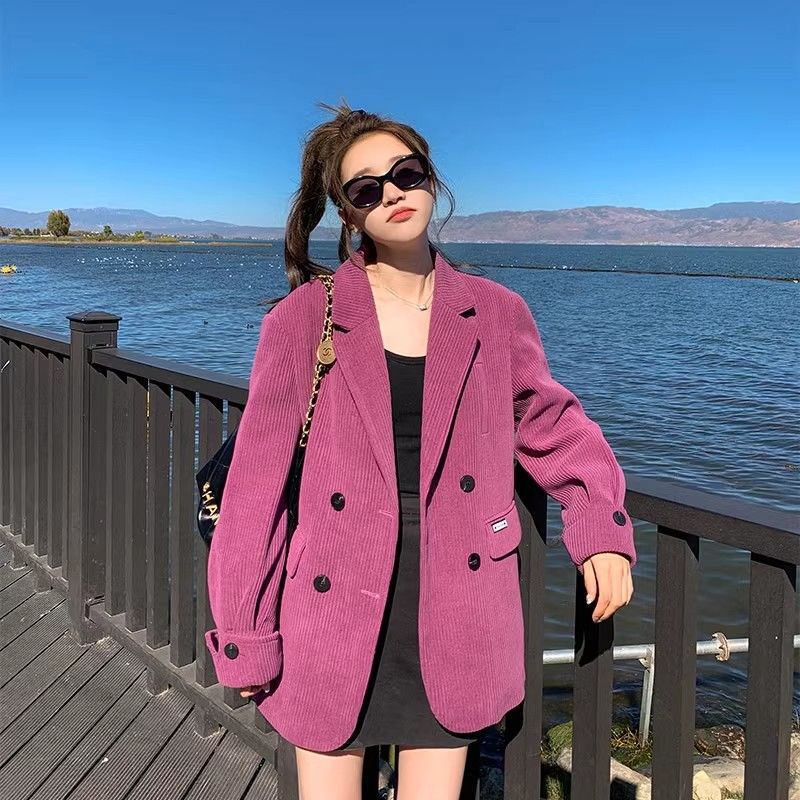 Internet Celebrity Corduroy Suit Korean Style Retro Slim Fit Small Body-Slimming Elegant Suit Early Spring Coat Women's Spring and Autumn