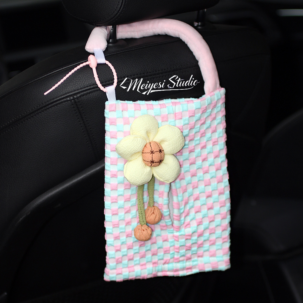 Creative Car Tissue Box with Fabric Cover, High-End Feel, Hanging Car Tissue Holder, In-Car Tissue Box Hanging Bag for Girls