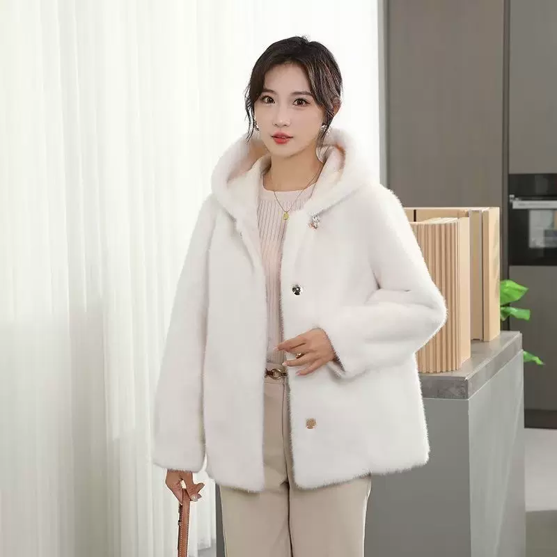 仿貂皮大衣女中长款冬加厚女装仿貂毛仿皮草外套仿水貂绒带帽外套