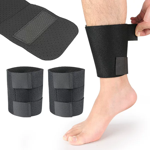 Sports cycling and skiing shin bone compression support strap, hiking ankle and leg compression support band, black