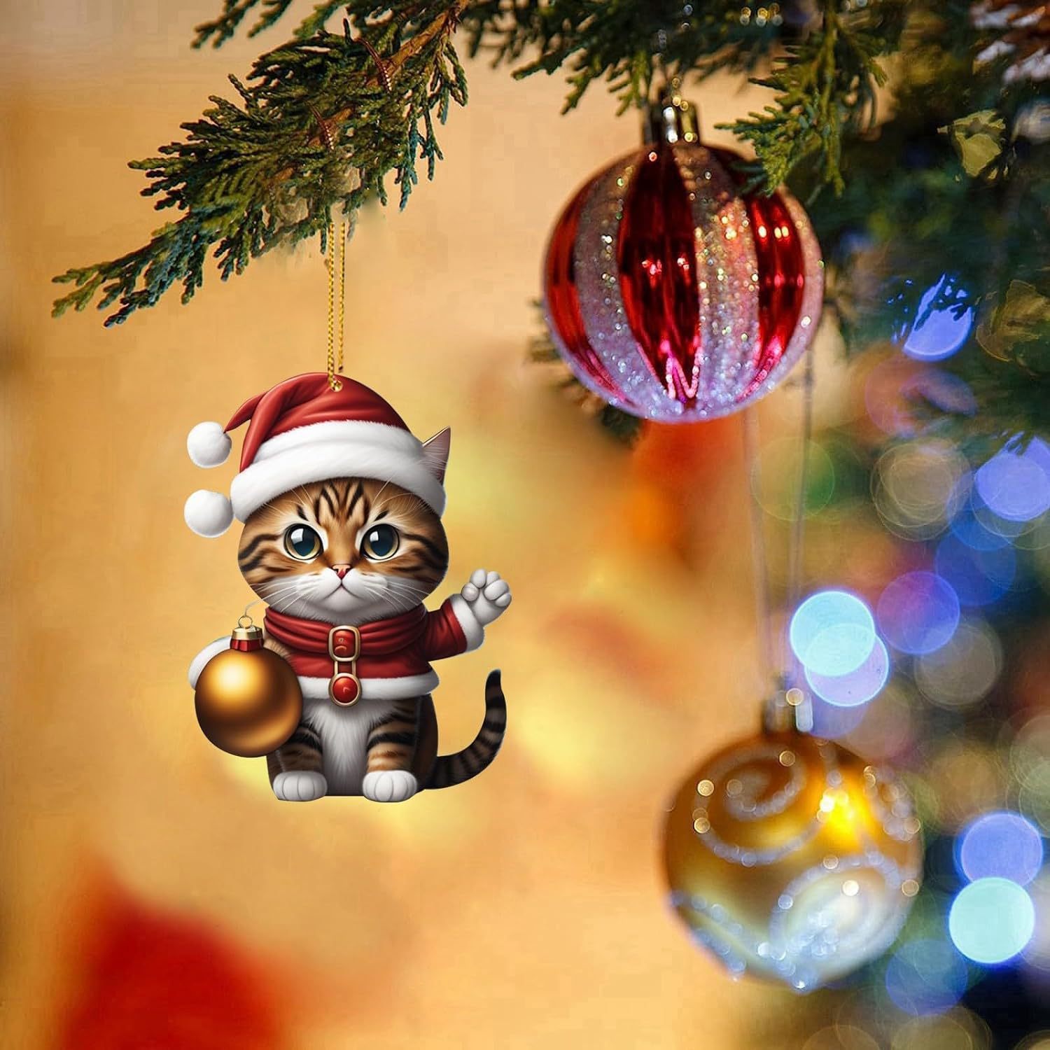Cruzar la frontera nueva Navidad creativo lindo gato Navidad casa árbol de Navidad decoraciones acrílico colgante plana