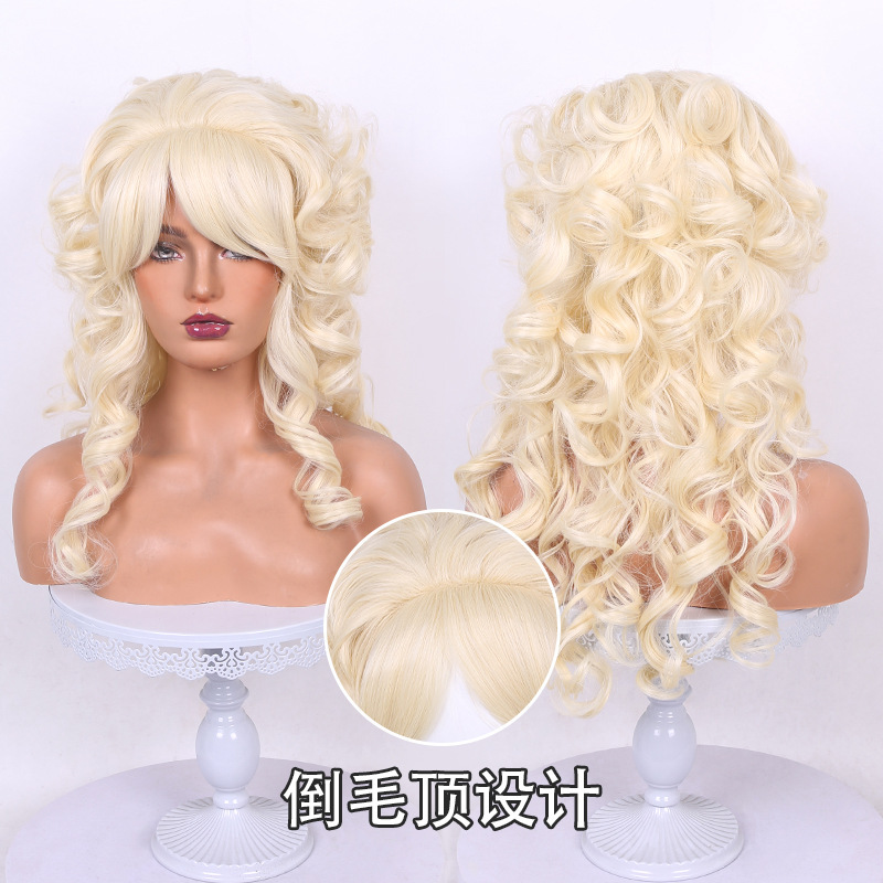 Dolly Parton-style golden curly wig for Halloween cosplay, available in sizes 50s, 60s, and 70s