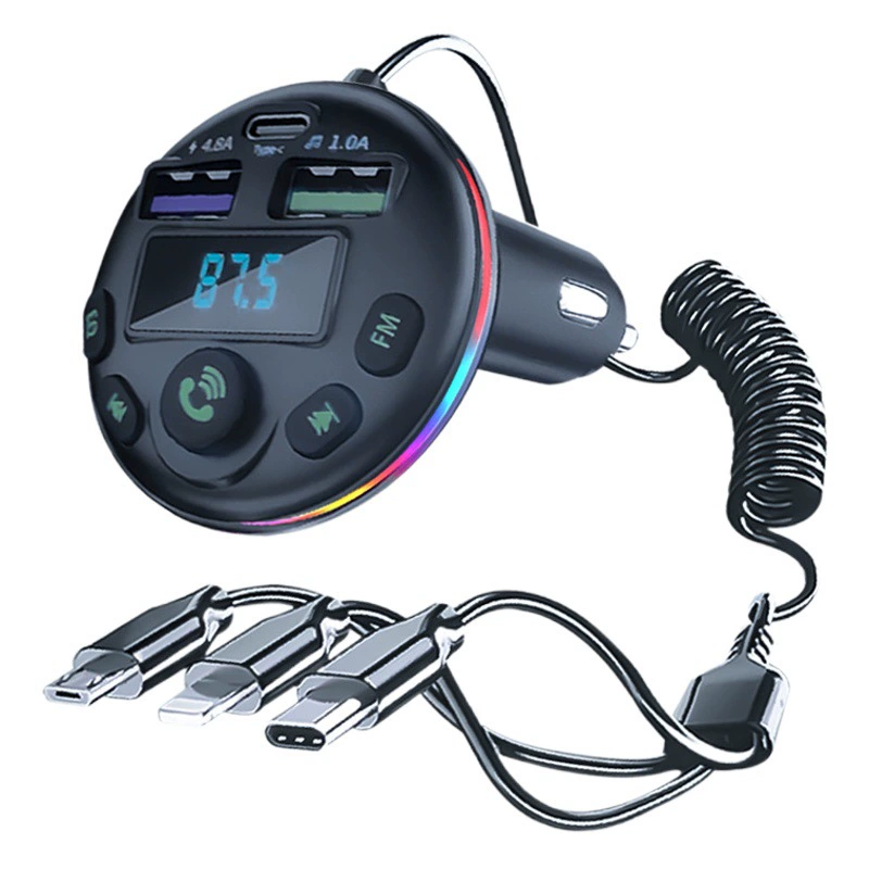 Автомобильный Bluetooth FM-трансмиттер Private model Q21 с пружинным кабелем, быстрая зарядка QC3.0 PD20W, Bluetooth-передатчик