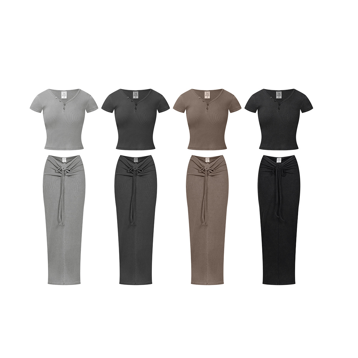 2025 Summer American Spice Girl Lulu Short V-neck Short-sleeved Top Strap Hip Half-length Skirt Two-piece Set for Women