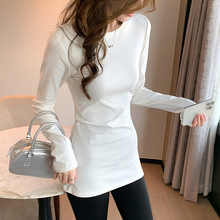 K2636棉正肩长袖T恤女士秋冬季内搭中长款打底衫辣妹外穿修身上衣