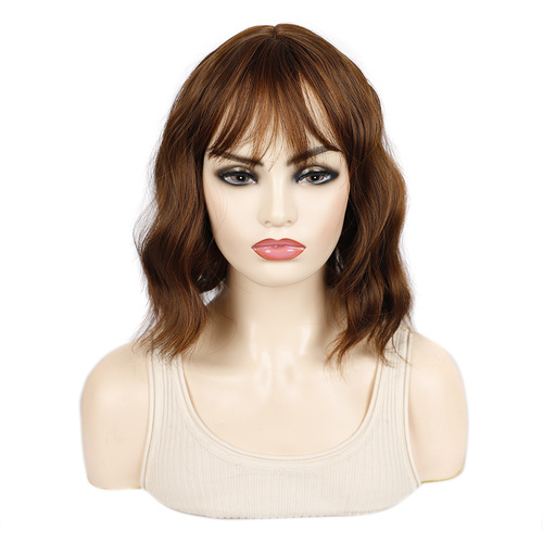 Water ripple wig, colorful daily short hair fluffy thin bangs wig, short curly hair wig