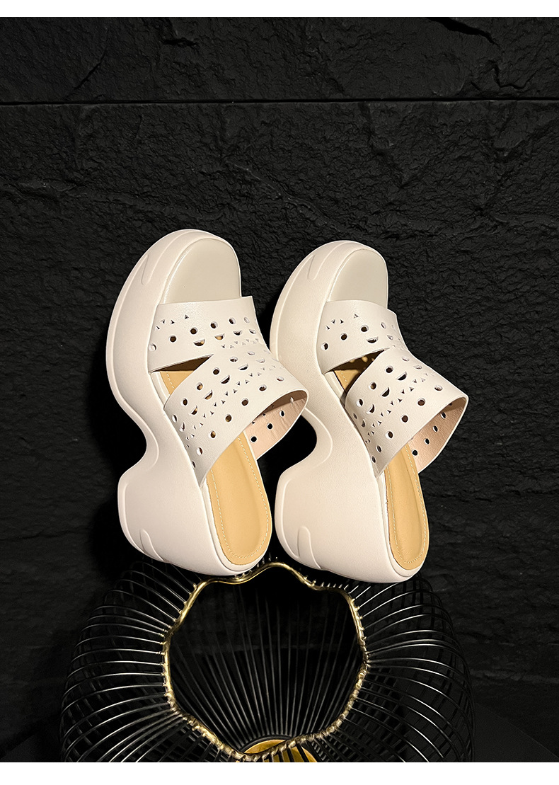 Sandal cao gót nữ hở mũi đế xuồng 10 cm, chất da bò thượng hạng, quai ngang thoáng khí — màu đen, màu trắng ngà chi tiết 18