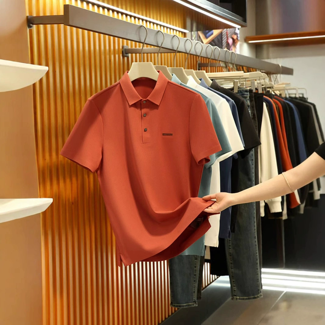 Летний билет! Z семья старый денежный стиль элиты ~ Холодная шелковистая мужская легкая деловая повседневная дышащая рубашка Поло