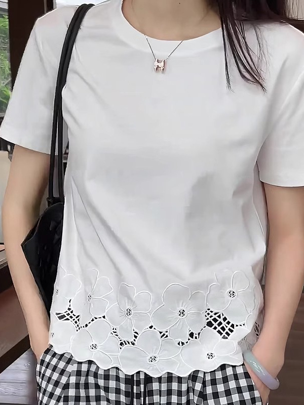 【インマンと同じスタイル】綿100 ライトカラー 刺繍Tシャツ 2025夏新作 レディース半袖トップス|undefined