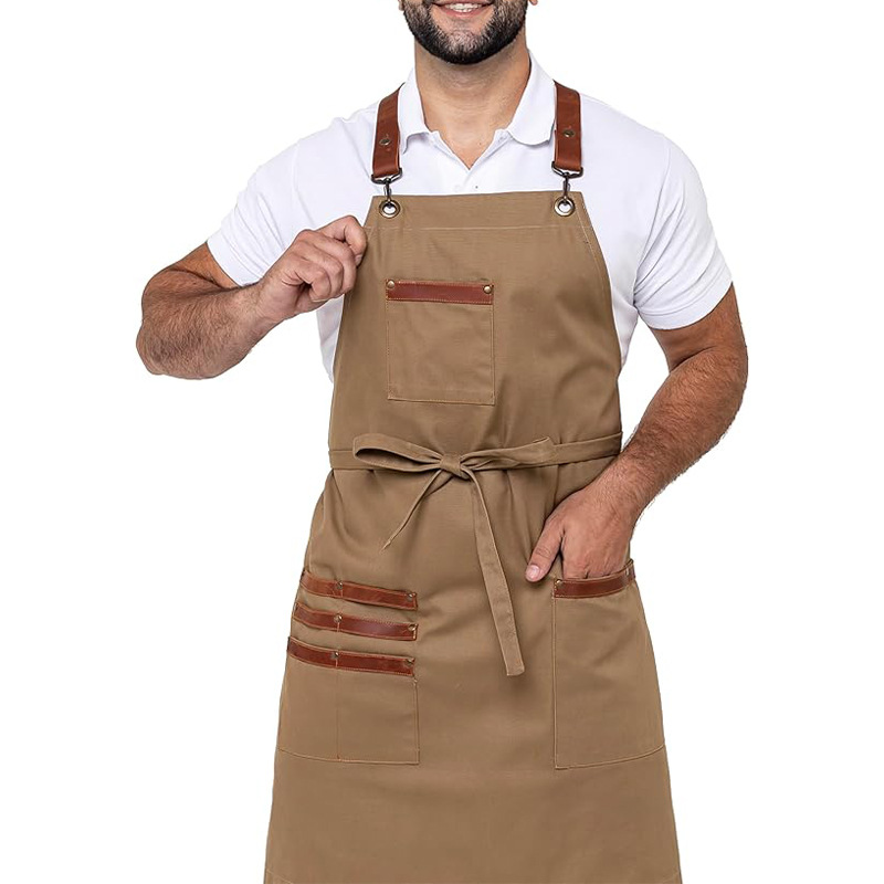 Nuevo delantal de lona de moda coreana transfronteriza logotipo personalizado de bolsillo camarero ropa de trabajo delantal de corte de pelo