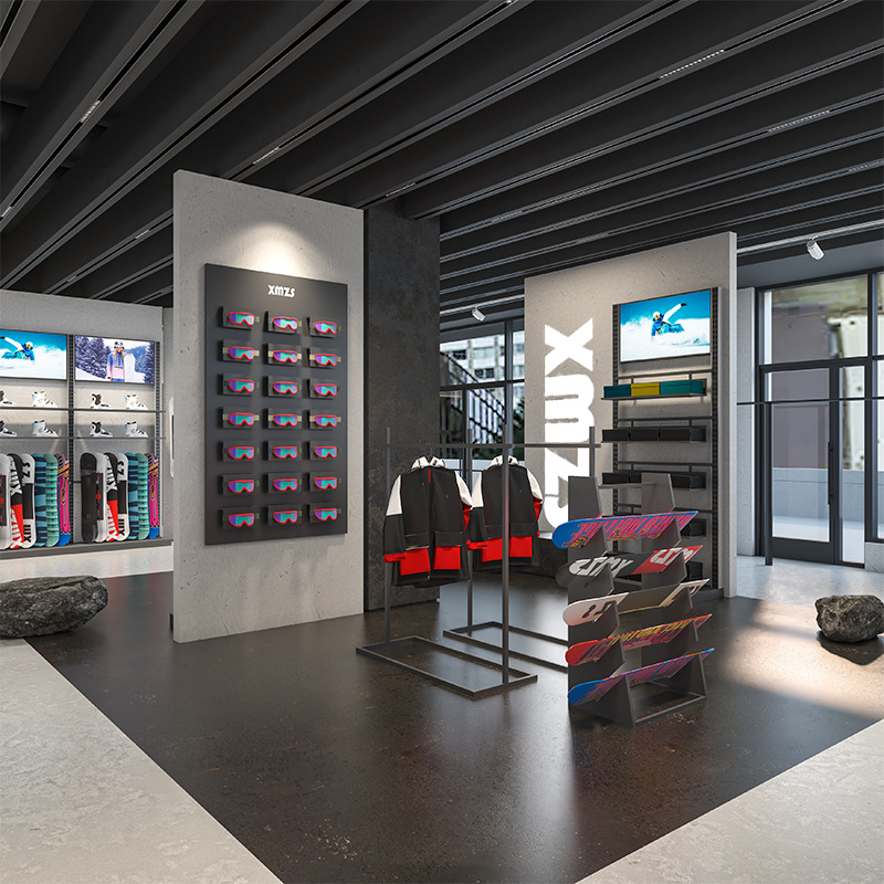 Tienda de ropa estante de exhibición estante de exhibición de artículos deportivos esquí de esquí estante de exhibición de ropa deportiva de hombre