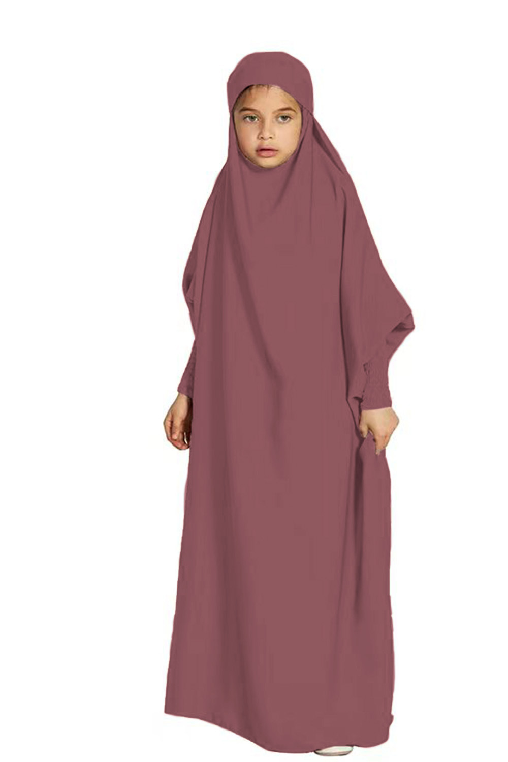 Abaya longa com capuz para mulher e criança moda modesta_voghion.com
