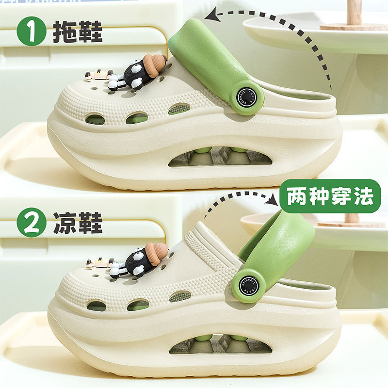2025新款增高跟洞洞鞋女款夏季外穿厚底两穿松糕跟防滑沙滩凉拖鞋|undefined