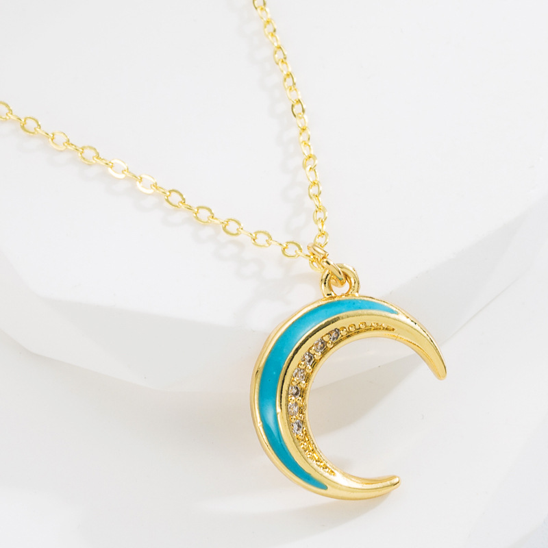 Fashion Cartoon Moon Copper Pendant Necklace Zircon Copper Necklaces