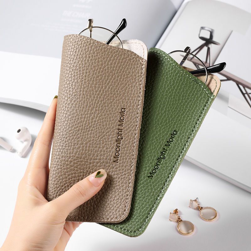 Ins Japanese Style Top Layer Soft Leather Glasses Storage Bag High-grade Real Soft Leather Portable Niche Women's Leather Glasses Bag