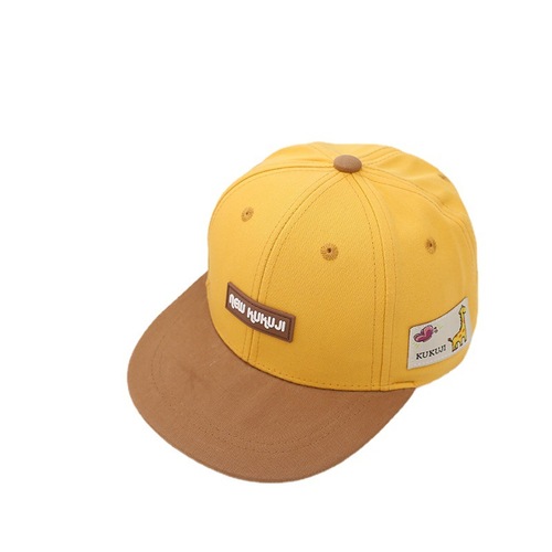  Spring New Children's Duckbill Hat Wholesale Korean Style Leather Brand Hip-Hop Hat Color Block Flat Brim Baseball Cap