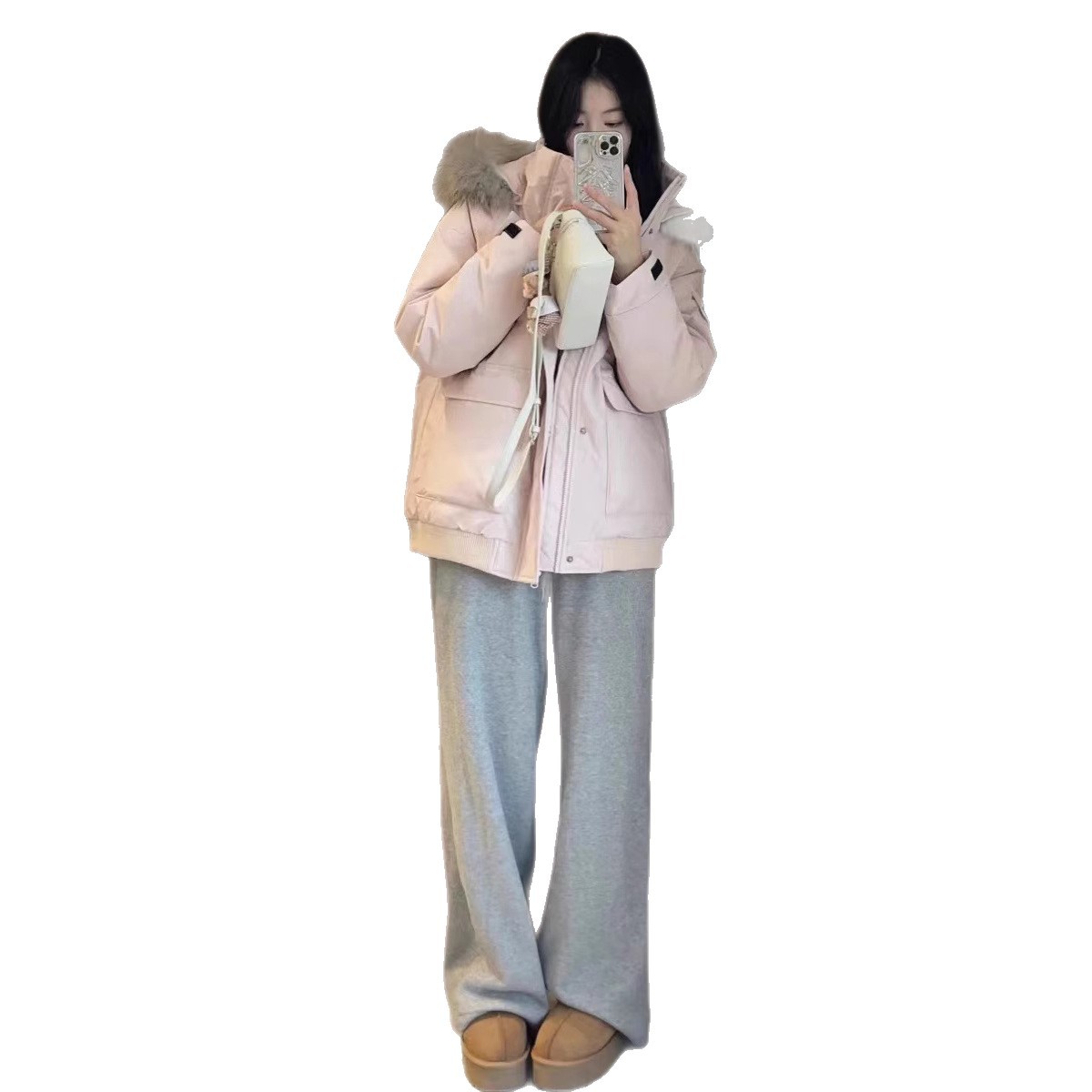 Ropa de algodón femenina invierno 2025 nuevo cuello de cabello Hanins pareja versión de ropa de algodón suelta chaqueta de algodón gruesa