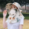 Large flower four-sided elastic-coffee color