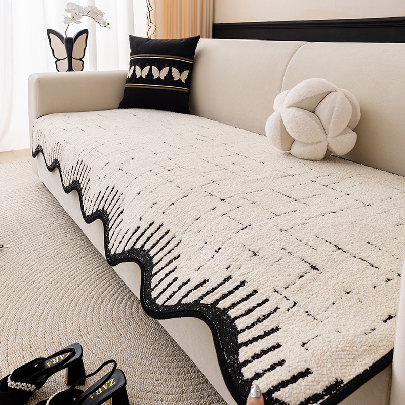 high-grade leather sofa cushion autumn and winter 2024 new plush one-piece straight row non-slip seat cushions sofa cover cloth