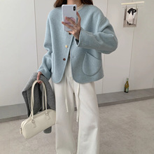 圆领小香风双面羊毛大衣简约气质百搭通勤羊毛双面加厚外套女保暖