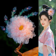 古风汉服烫花绢花发夹头饰森系发饰唐风汉服古装侧边夹子配饰