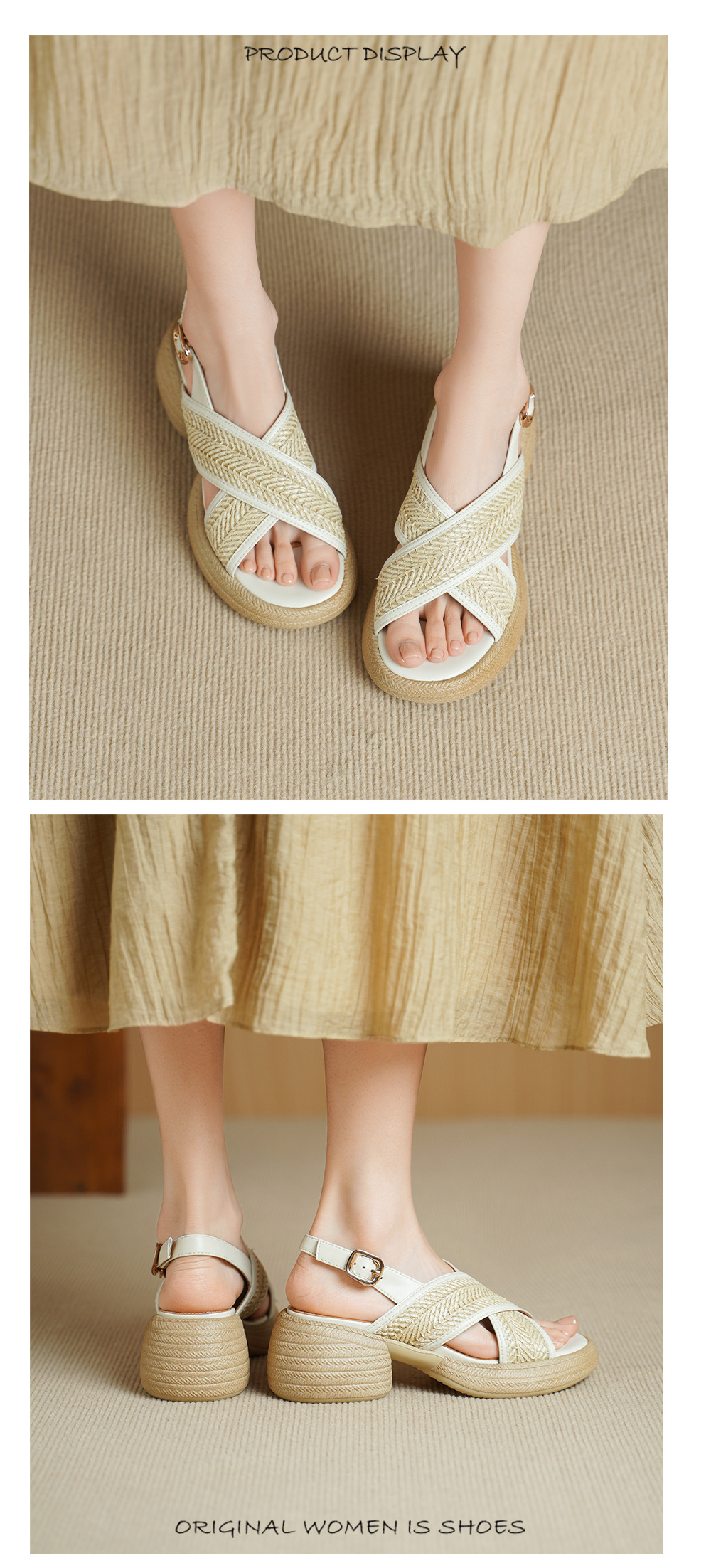 Sandal nữ cao gót mũi hở quai chéo khóa một chữ, đế dày gót thô — Màu nâu nhạt chi tiết 7