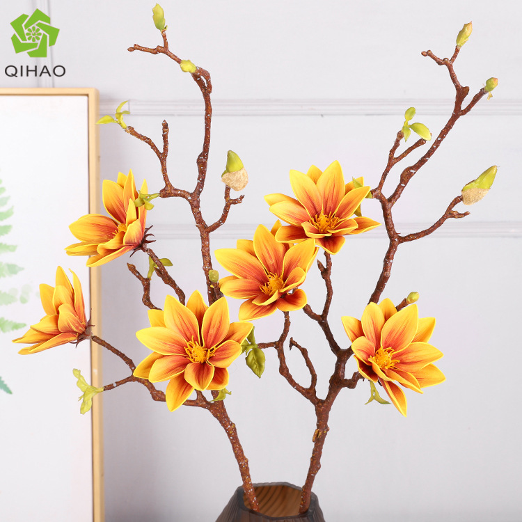 New simulated magnolia flower simulated flower 3-head perfume lotus home decoration wedding fake bouquet ornaments wholesale