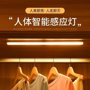 Human Body Intelligent Sensor Lamp with Long Wardrobe Shoe Cabinet Wireless Self-Adhesive Kitchen Rechargeable Led Magnetic Cabinet Light