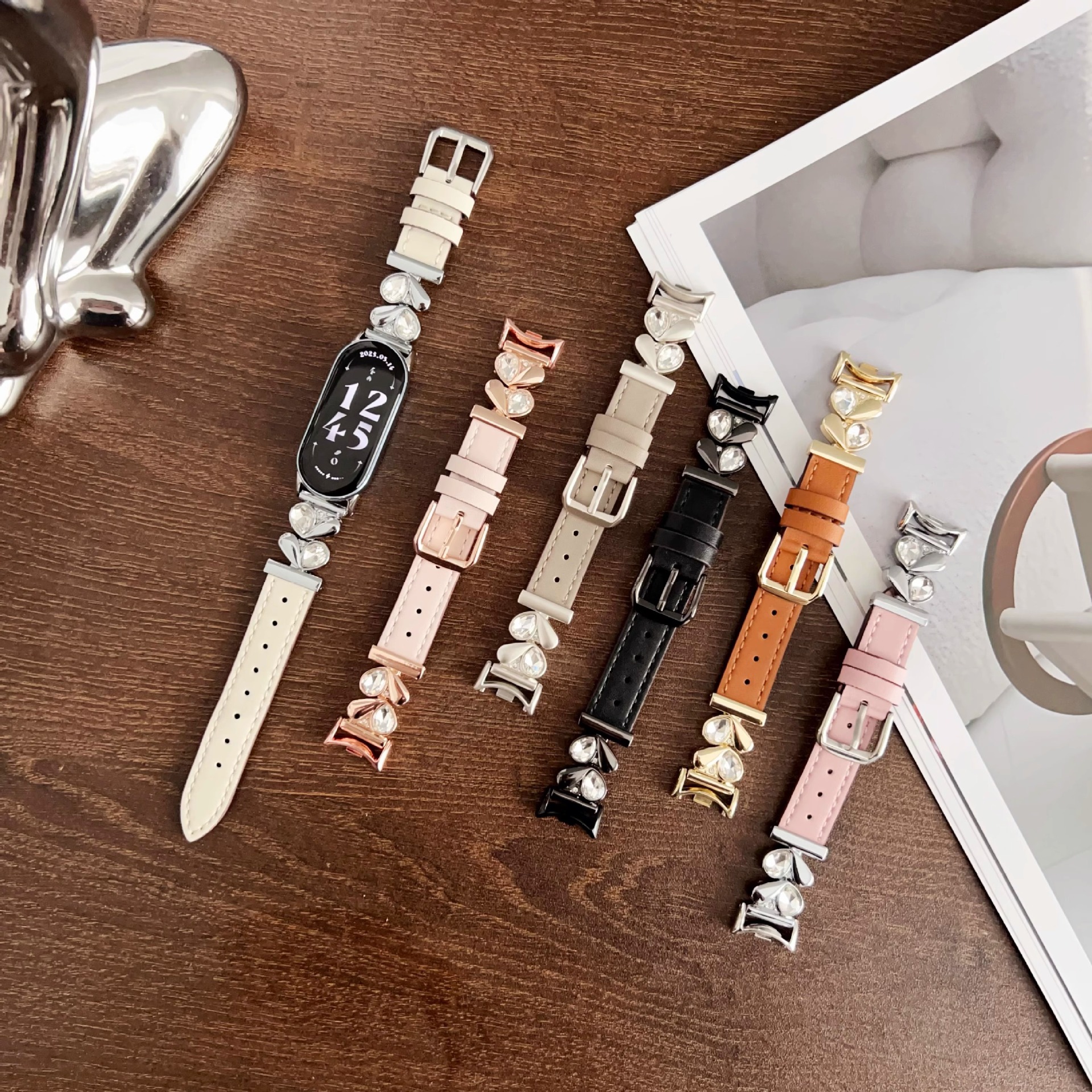 For Xiaomi 9 Bracelet Strap Metal Fragrant Style Love Diamond Leather Women's Xiaomi 9Pro Watch Strap