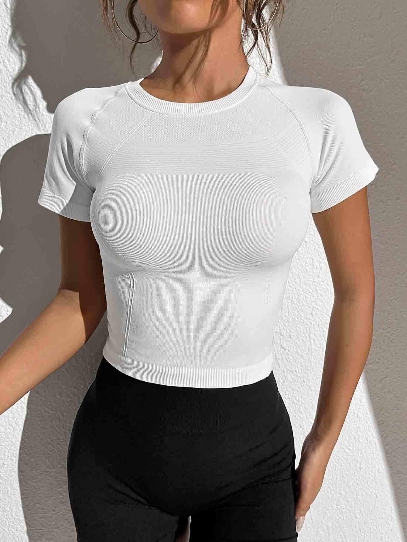 Ropa de yoga mujer fitness camiseta superior sexy de secado rápido transpirable gimnasio deportes mañana ejercicio correr cuello redondo manga corta