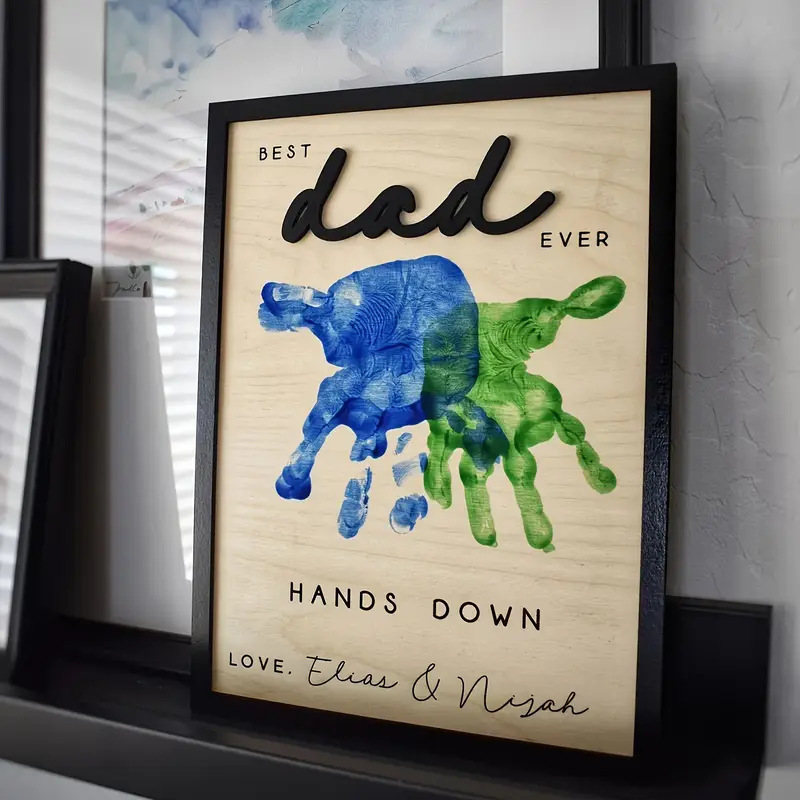 Cross-Border Mother's Day Father's Day Wooden Handprint Photo Frame Wooden Handmade DIY Kidsren's Family Couple Double Photo Frame