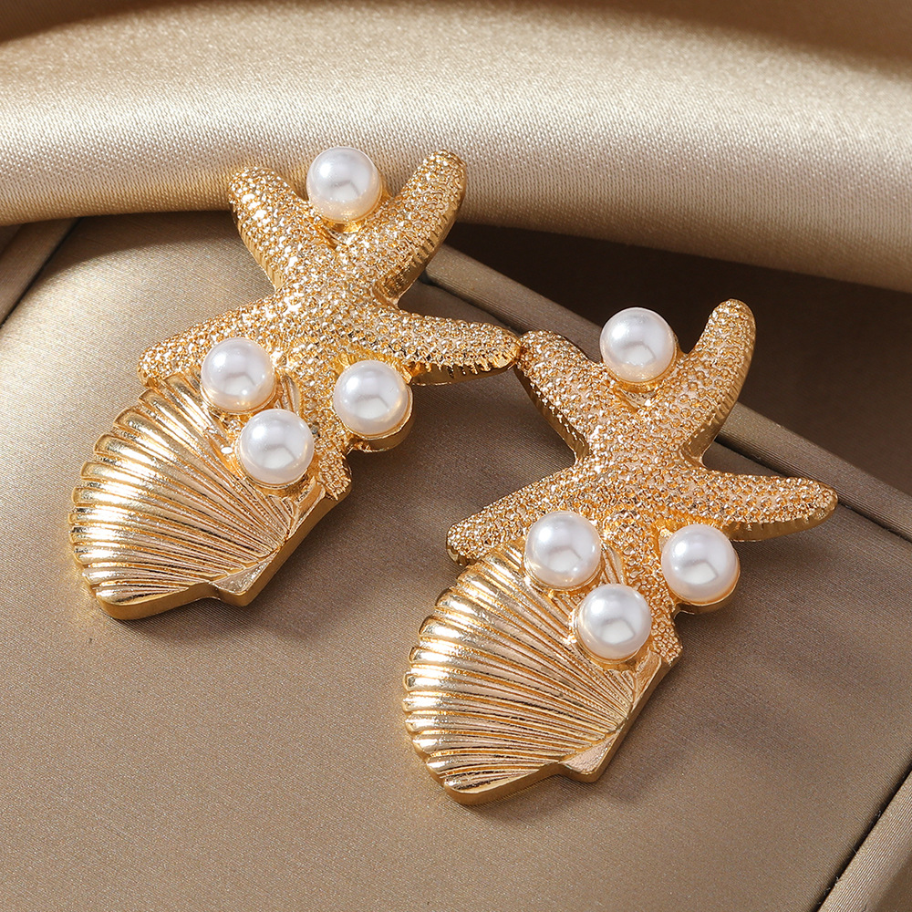 Alloy Ear Needle Material Drop Earrings, Ear Studs Classification 1 Pair Marine Style Starfish Shell Alloy Drop Earrings Ear Studs