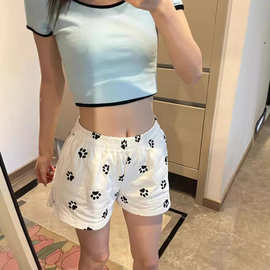 【印花】狗脚印花运动短裤女夏季宽松休闲外穿a字