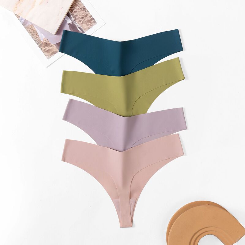 European and American seamless ice silk underwear women's low waist breathable free cutting one-piece thong women's trousers for foreign trade