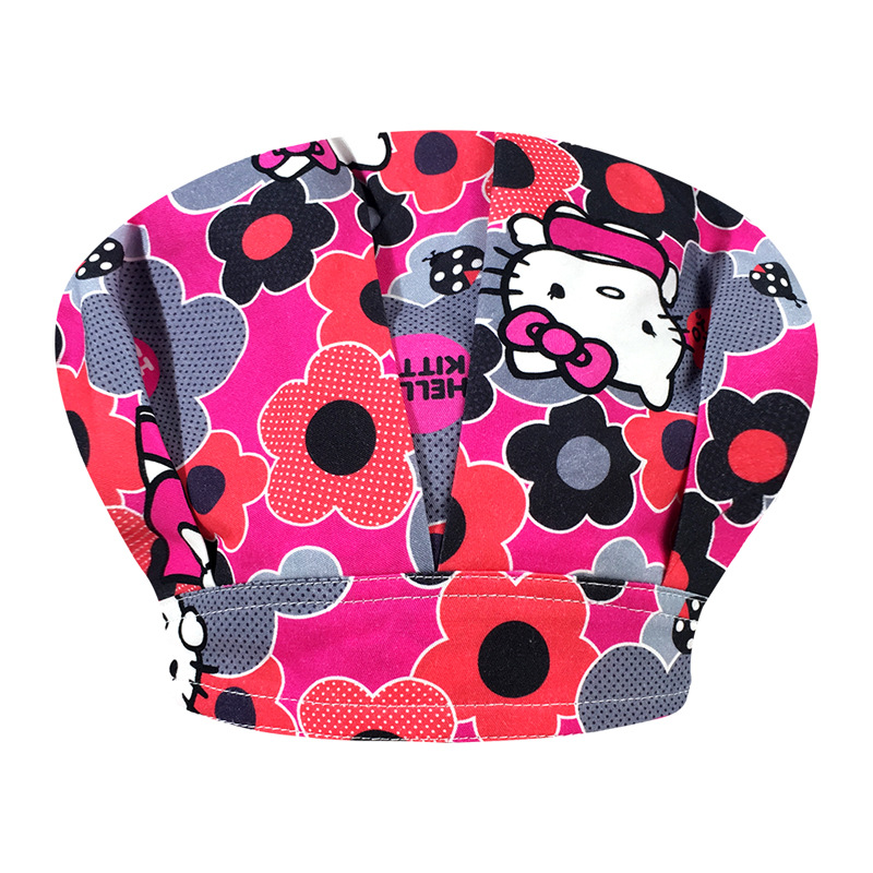 Sombrero de enfermera mujer chef cocinando cocina a prueba de aceite a prueba de humo pérdida de cabello sombrero esponjoso sombrero impreso puntera sombrero de trabajo ajuste elástico